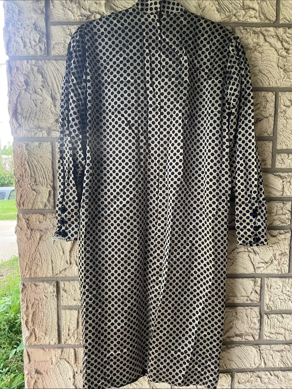 Albert Nipon Polka Dot Long Sleeve Shift Dress - Black & Cream Size 14 Vintage